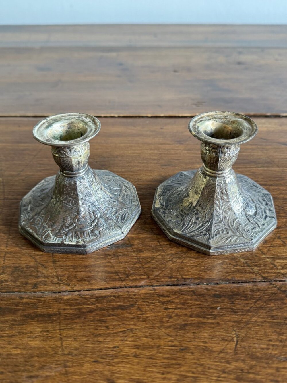 Pair of Etched Silver-Tone Repousse Candle Holders - Picture 4 of 14